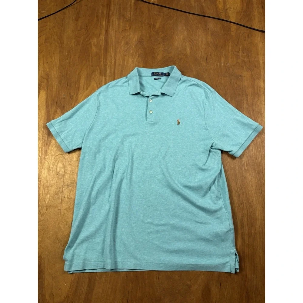 Polo Ralph Lauren‎ Polo Shirt Mens L Turquoise Blue Classic Fit Flesh Pony